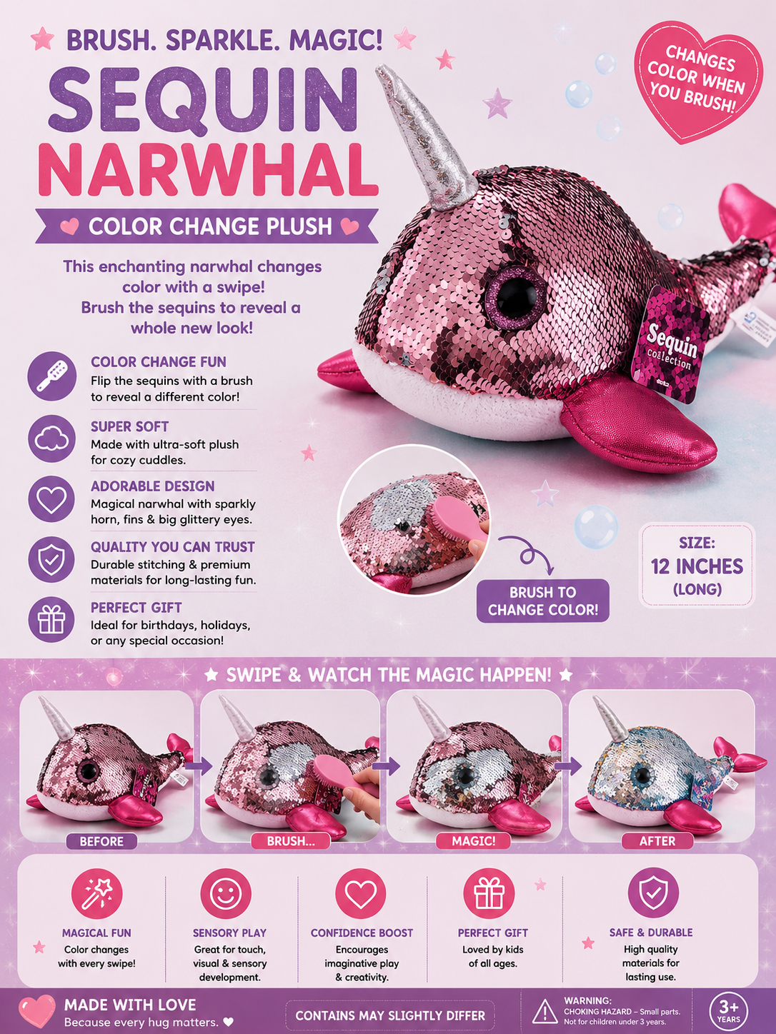 Colour Changing Narwhal Plush